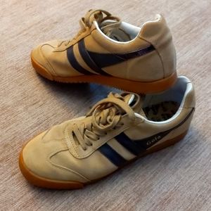 Gola tan suede sneakers with dark purple stripes women's size 8